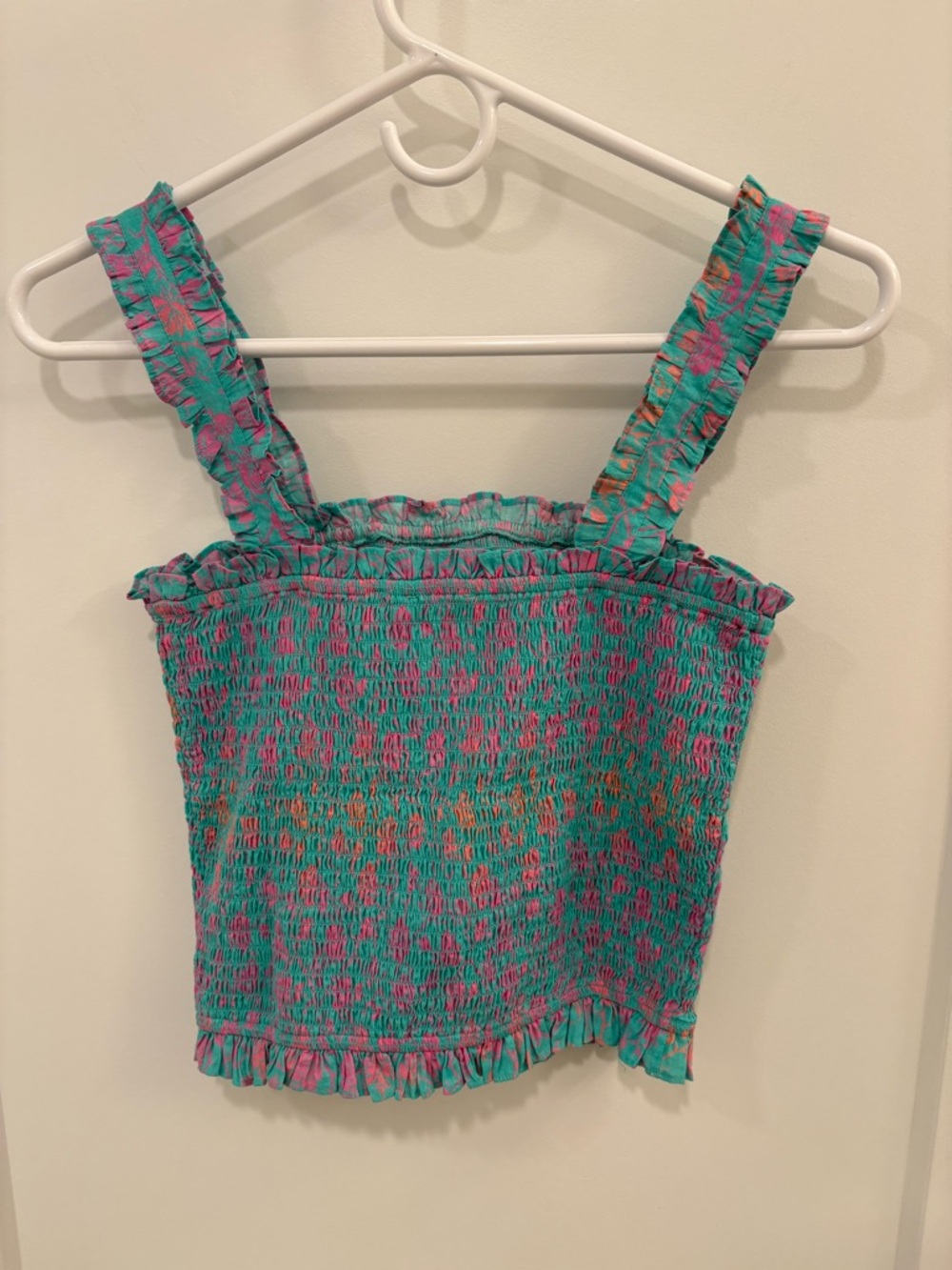 Celina Moon Turquoise Pink Smocked Ruffle Tank Top Size Small - Picture 6 of 7